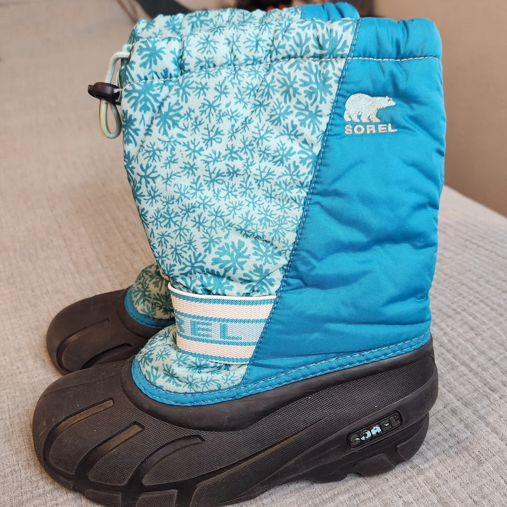 Sorel Winter Insulated Snow Boots Snowflake Teal Blue Black Womens Size 5